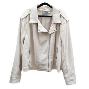ASOS DESIGN Curve Suedette Biker Jacket in Stone Size 26
